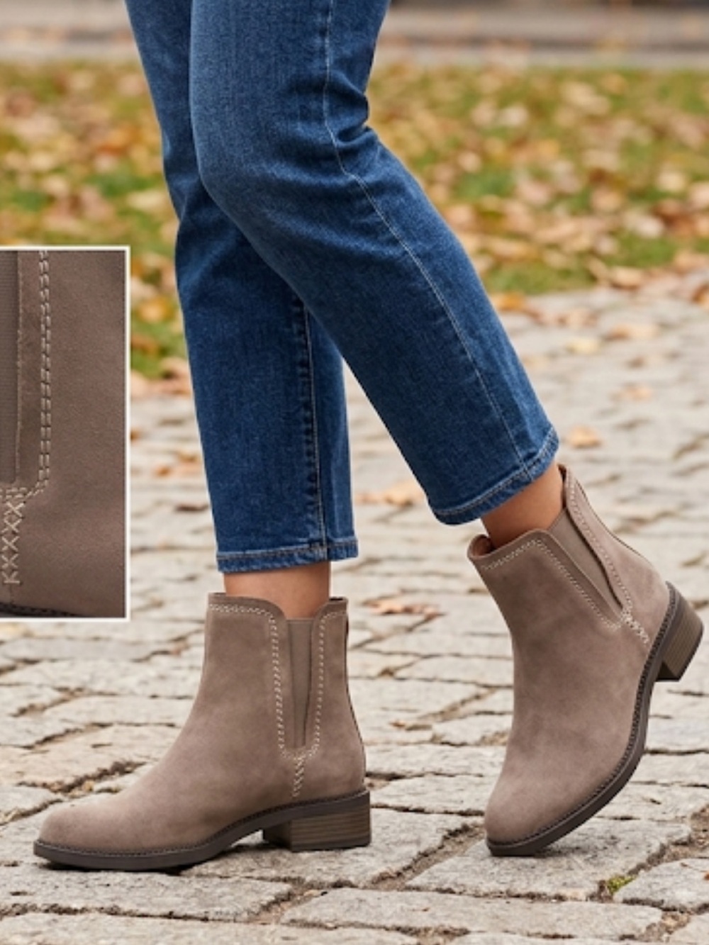 Clarks Maye Pebble Suede Chelsea Ankle Boots Side Zip Stitch Detail Size 7 NWOB - Picture 2 of 11